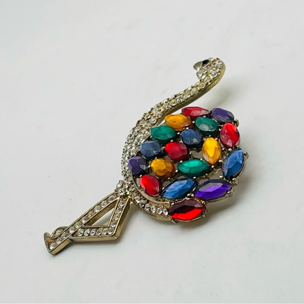 Stunning Colorful Rhinestone Flamingo Statement Brooch - Picture 9 of 13